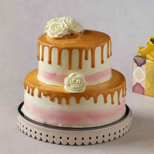 Butterscotch Caramel Drip Cake – Two-Tier Celebration Beauty