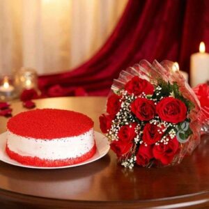 Red Velvet Cake with 10 Red Roses
